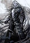  alucard_(castlevania) armor castlevania:_lords_of_shadow claws fangs greaves grey_skin long_coat long_hair male_focus muscle open_clothes open_shirt shirt solo sword vampire very_long_hair weapon white_hair ya-ma-to 