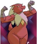  avian blaziken female flexing green_eyes muscular muscular_female nintendo one_eye_closed pok&eacute;mon potoobrigham simple_background smile solo video_games wide_hips wink 