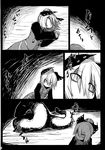  bow comic dress giant_snake greyscale hair_bow hair_bun hakika highres kurodani_yamame monochrome page_number snake touhou translated 