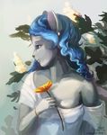  antanariva anthro artistic clothed clothing ear_piercing feline female flower fur hair mammal piercing plant solo 