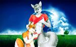  anthro canine chaine_redfield chapiduh duo erection fellatio field hand_on_head kemonowolf kneeling looking_down male male/male mammal nude oral outside paws public sex standing wolf 
