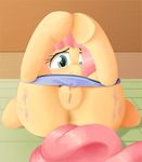  2017 absurd_res blush butt clothing cutie_mark equine female feral fluttershy_(mlp) friendship_is_magic hair hair_over_eye hi_res hooves horse inside legs_up looking_at_viewer mammal my_little_pony pink_hair pony pussy solo spectre_z underhoof 