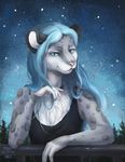  antanariva anthro clothed clothing feline female fur hair leopard looking_at_viewer mammal outside snow snow_leopard solo 