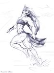  2017 abs anthro beach biceps bikini black_hair breasts canine clothing cute female flakes flecks fur hair long_hair mammal muscular muscular_female open_mouth outside quads seaside simple_background small_breasts smile solo swimsuit wolf 