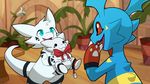  2017 blitzdrachin claws digimon dragon duo fairy_dragon fak&eacute;mon fan_character fanmon fur giramon guilmon hi_res hybrid lemonynade light_blue_eyes lizard male minnow_(character) open_mouth plushie red_eyes reptile scalie smile sven_(character) sven_the_giramon vee4eva veemon vmon white_fur 