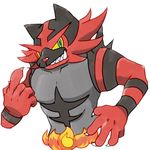  anthro doku fangs feline fire green_eyes incineroar mammal nintendo pok&eacute;mon pseudo_clothing solo video_games yellow_sclera 