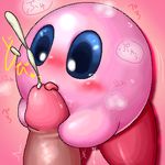  alien ambiguous_gender blush box_xod cum cumshot ejaculation human kirby kirby_(series) licking low_res mammal nintendo not_furry orgasm penis tongue tongue_out video_games waddling_head 