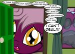  amber_eyes badumsquish dialogue english_text fangs female fur my_little_pony pawpads purple_fur slit_pupils solo sphynx spoiler text window 