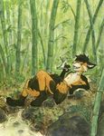  bamboo canine dog eating fluffy fluffy_tail hybrid kyred lying male mammal nude red_panda relaxing sicklyhypnos solo traditional_media_(artwork) 