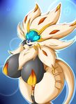  2017 anthro big_breasts blue_nose breasts female hi_res huge_breasts legendary_pok&eacute;mon looking_at_viewer nintendo pok&eacute;mon solgaleo solo suirano video_games 