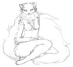  2016 4_fingers 4_toes anthro arm_tuft big_breasts biped black_and_white black_nose breasts cat chest_tuft crossed_legs digital_drawing_(artwork) digital_media_(artwork) digitigrade eyelashes feline female fluffy fluffy_tail front_view full-length_portrait fur hand_on_leg hand_on_thigh inner_ear_fluff leg_tuft legs_together line_art long_tail looking_at_viewer looking_up mammal monochrome moondevourer neck_tuft nipples nude paws portrait ragamuffin_cat simple_background sitting slit_pupils solo thick_tail toes tuft white_background 