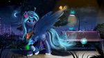  amazing_background blue_feathers cutie_mark detailed_background discordthege equine fan_character feathered_wings feathers female feral hooves horn mammal my_little_pony night outside smile solo winged_unicorn wings 