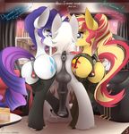  2017 absurd_res anatomically_correct anatomically_correct_pussy animal_genitalia animal_penis animal_pussy anus backsack balls butt clitoris clothing cutie_mark dialogue dock english_text equestria_girls equine equine_penis equine_pussy eyelashes female feral friendship_is_magic group hair hi_res horn inside legwear male mammal multicolored_hair my_little_pony nevobaster penis pussy rarity_(mlp) rear_view sunset_shimmer_(eg) text two_tone_hair unicorn 