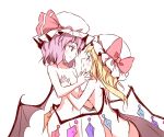  :o bangs bat_wings blonde_hair blush bow breasts collarbone commentary_request cowboy_shot crystal eye_contact eyebrows_visible_through_hair flandre_scarlet hair_between_eyes hat hat_bow hat_ribbon incest korean_commentary lavender_hair long_hair looking_at_another looking_up minust mob_cap multiple_girls navel nude parted_lips pink_bow pink_ribbon profile red_eyes remilia_scarlet ribbon short_hair siblings simple_background sisters small_breasts smile standing stomach touhou white_background white_hat wings yuri 