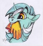  2015 amber_eyes casynuf clothing equine female feral friendship_is_magic gloves hair horn lyra_heartstrings_(mlp) mammal multicolored_hair my_little_pony object_in_mouth portrait simple_background smile solo two_tone_hair unicorn white_background 