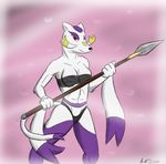  alex.fetter anthro breasts female melee_weapon mienshao nintendo pok&eacute;mon polearm simple_background solo spear video_games weapon 