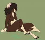  2013 4_toes anthro arm_support athletic barefoot big_breasts bipe black_claws breasts brown_eyes brown_fur brown_hair cat cheek_tuft chest_tuft claws digital_drawing_(artwork) digital_media_(artwork) digitigrade dipstick_ears dipstick_tail faedee_(farewelldecency) farewelldecency featureless_breasts feline female fluffy fluffy_tail front_view full-length_portrait fur gloves_(marking) green_background hair half-closed_eyes humanoid_hands long_hair long_tail looking_down mammal markings multicolored_fur multicolored_tail muzzle_(marking) nude paws pink_nose portrait ragamuffin_cat raised_leg side_view signature simple_background sitting socks_(marking) solo tan_fur toe_claws toes tuft tumblr two_tone_fur watermark whiskers 