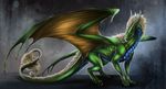  2017 blonde_hair blue_eyes claws curved_horn dragon female feral green_scales hair horn isvoc mane membranous_wings scales scalie solo standing western_dragon wings 