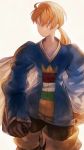  blonde_hair cape commentary_request final_fantasy final_fantasy_tactics gloves highres long_hair maekakekamen male_focus ponytail ramza_beoulve solo yellow_eyes 