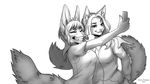  2017 anthro breasts canine cat clothed clothing duo feline female fennec fox fur hair kero_tzuki mammal selfie simple_background smile white_background 