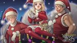  blonde_hair blue_hair blush box chester_stoddart dogi_(ys) doll elena_stoddart fur_trim gloves hat highres official_art purple_eyes red_gloves sack santa_costume santa_hat short_hair siblings smile ys ys_iii_wanderers_of_ys 