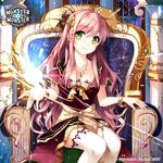  blush dress long_hair monster_monster official_art pink_eyes pink_hair smile throne 