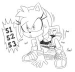  amy_rose areola bottomless breasts clothed clothing crouching dildo exercise eyelashes female headband hecticarts hedgehog mammal masturbation monochrome navel nipples penetration sex_toy sneakers solo sonic_(series) sweat torn_clothing toying_self vaginal vaginal_penetration workout wristband 
