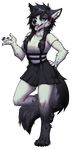  2017 4_toes 5_fingers alpha_channel anthro barefoot black_hair black_nose blue_eyes breasts canine clothed clothing digitigrade female fur hair kero_tzuki mammal simple_background smile solo toes transparent_background white_fur wolf 