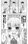  1girl admiral_(kantai_collection) bangs blunt_bangs blush chibi clenched_hands comic dress emphasis_lines flying_sweatdrops gift greyscale hat k_hiro kantai_collection kasumi_(kantai_collection) military military_hat military_uniform monochrome neck_ribbon nose_blush pinafore_dress remodel_(kantai_collection) ribbon side_ponytail tearing_up tears translated uniform wavy_mouth 