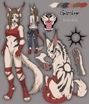  2017 4_toes 5_fingers anthro brown_eyes brown_hair canine clothed clothing digitigrade female feral fur hair hybrid kero_tzuki mammal model_sheet navel pawpads pink_nose solo teeth toes tongue white_fur 