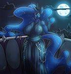  2017 anthro anthrofied areola breasts clothed clothing equine feathered_wings feathers female friendship_is_magic full_moon hair hi_res horn long_hair looking_at_viewer mammal moon my_little_pony night nipples outside prettypinkponyprincess princess_luna_(mlp) solo translucent transparent_clothing winged_unicorn wings 
