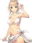  bikini blonde_hair blush braid breasts cleavage fire_emblem fire_emblem_heroes flower gebyy-terar green_eyes hair_flower hair_ornament hair_up hibiscus large_breasts long_hair looking_at_viewer navel open_mouth sarong sharena simple_background sketch smile solo swimsuit white_background white_bikini 