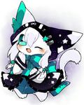  artist_request cat furry open_mouth teal_eyes white_hair 