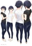  alternate_costume ama_mitsuki arms_behind_back ass asymmetrical_hair bangs bare_arms black_hair black_shirt blush breasts brown_eyes buttons casual closed_mouth collarbone contemporary crossed_arms dated denim facing_away fashion fine_fabric_emphasis flipped_hair from_behind full_body hair_between_eyes head_tilt high_heels i-13_(kantai_collection) i-14_(kantai_collection) jeans kantai_collection lips looking_at_viewer multiple_girls multiple_views no_headwear open_toe_shoes pants pocket profile sandals shiny shiny_hair shirt shoes short_hair_with_long_locks short_sleeves simple_background skinny_jeans small_breasts standing tight tight_pants tsurime white_shirt 