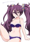  absurdres bare_shoulders battle_girl_high_school bikini breasts cleavage collarbone highres large_breasts long_hair navel neki_(wakiko) purple_hair signature simple_background sitting solo swimsuit tsubuzaki_anko twintails twitter_username white_background 