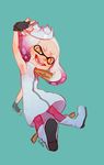  crown domino_mask dress fingerless_gloves gloves hime_(splatoon) looking_at_viewer luisa_rafidi mask mole mole_under_mouth pantyhose sleeveless smile solo splatoon_(series) splatoon_2 tentacle_hair white_hair yellow_eyes zipper 