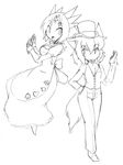  2girls alternate_costume animal_ears camel_(dansen) dress female hat milia monochrome multiple_girls sachiho smile tail top_hat 