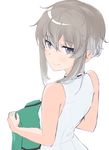  1girl kitayama_shizuku looking_at_viewer looking_back mahouka_koukou_no_rettousei silver_eyes silver_hair sleeveless smile solo 