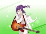  bang_dream! blush electric_guitar flower guitar long_hair music ponytail purple_hair red_eyes seta_kaoru tuxedo wink 