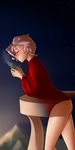  absurdres ass bottomless croix_meridies cup highres little_witch_academia night night_sky no_panties pudgeruffian short_hair sky solo star_(sky) sweater white_hair 