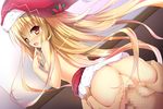  1girl :o ass ass_grab blonde_hair breasts censored finger_to_mouth flower_knight_girl game_cg hat hetero huei_nazuki long_hair looking_at_viewer looking_back mosaic_censoring nipples official_art open_mouth orange_eyes penis poinsettia_(flower_knight_girl) pussy red_hat red_skirt santa_hat sex shiny shiny_skin skirt small_breasts solo_focus vaginal 