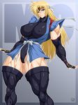  blonde_hair blue_eyes breasts headband looking_at_viewer muscle ren_(tainca2000) thick_thighs 