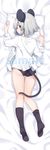  akagashi_hagane animal_ears ass bangs bed_sheet black_legwear black_panties blush buttons closed_mouth dakimakura eyebrows_visible_through_hair full_body hand_up kneehighs kneepits long_sleeves looking_at_viewer lying mouse_ears mouse_tail nazrin no_pants no_shoes on_stomach open_clothes open_shirt orange_eyes panties pillow profile sample shirt short_hair silver_hair smile solo tail thigh_gap touhou unbuttoned underwear white_shirt 