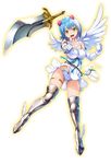  angel angel_wings armor armored_boots asymmetrical_wings bare_shoulders blue_hair boots full_body gloves green_eyes hair_ornament looking_at_viewer milk nanael official_art open_mouth panties pantyshot pointing pointing_at_viewer polka_dot polka_dot_panties queen's_blade queen's_blade_unlimited short_hair smile transparent_background underwear weapon wings 