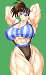  1girl abs arms_up blue_eyes breasts brown_hair headband muscle ren_(tainca2000) thick_thighs 