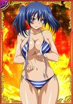  00s 1girl bashoku_youjou bikini blue_hair breasts card_(medium) cleavage curvy female hair_ornament ikkitousen large_breasts legs looking_at_viewer navel purple_eyes short_twintails smile solo standing swimsuit twintails 