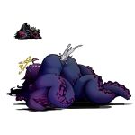  1girl absurdres after_sex ahoge ass bandage_on_hair colored_skin commentary completely_nude creature_and_personification cum cum_in_pussy cum_overflow darkest_dungeon defeat highres monster_girl nude personification purple_hair purple_skin red_eyes seeing_stars shambler_(darkest_dungeon) simple_background solo tentacles transparent_background uncensored unconscious zhuma 