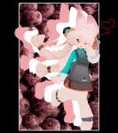 2026 3_toes 3d_(artwork) absurd_res ahoge anthro barefoot black_border blueberry_(fruit) border bottomwear braided_hair buckteeth clothing digital_media_(artwork) eyelashes feet female food fruit full-length_portrait fur green_clothing green_shirt green_topwear grey_bottomwear grey_clothing grey_skirt hair heart_symbol hi_res inner_ear_fluff lagomorph leporid long_hair looking_at_viewer mammal mihoyo on_model on_one_leg open_mouth open_smile outside_border pigtails pink_body pink_fur pink_tail pink_theme plant portrait pupils rabbit red_eyes scut_tail shirt short_tail skirt smile smiling_at_viewer solo source_filmmaker_(artwork) standing tail teeth thiren toes topwear tuft twin_braids white_pupils zelyonka zenless_zone_zero zhao_(zenless_zone_zero)