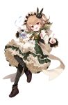  1girl absurdres bow brown_bow clock_hair_ornament commentary_request dress dress_bow dress_ribbon emia_(castilla) full_body green_dress green_hair haconect hair_ornament highres key_visual official_art promotional_art rabbit_hair_ornament suimori_atori tachi-e transparent_background virtual_youtuber white_sleeves 