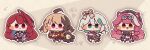  4girls :3 :d ;d ahoge ameya_(kappadoll) animal_ears black_hat blush_stickers brown_hair cecilia_immergreen chibi chibi_only closed_mouth commentary dress elizabeth_rose_bloodflame full_body gigi_murin goggles goggles_on_head green_eyes green_streaks grey_background grey_hair hat highres holojustice hololive hololive_english long_hair looking_at_viewer multicolored_hair multiple_girls one_eye_closed open_mouth outline panther_ears panther_girl panther_tail pink_eyes pink_hair raora_panthera red_eyes red_hair short_hair single_hair_streak smile standing streaked_hair tail two-tone_hair very_long_hair virtual_youtuber white_dress white_outline white_streaks winding_key yellow_eyes 